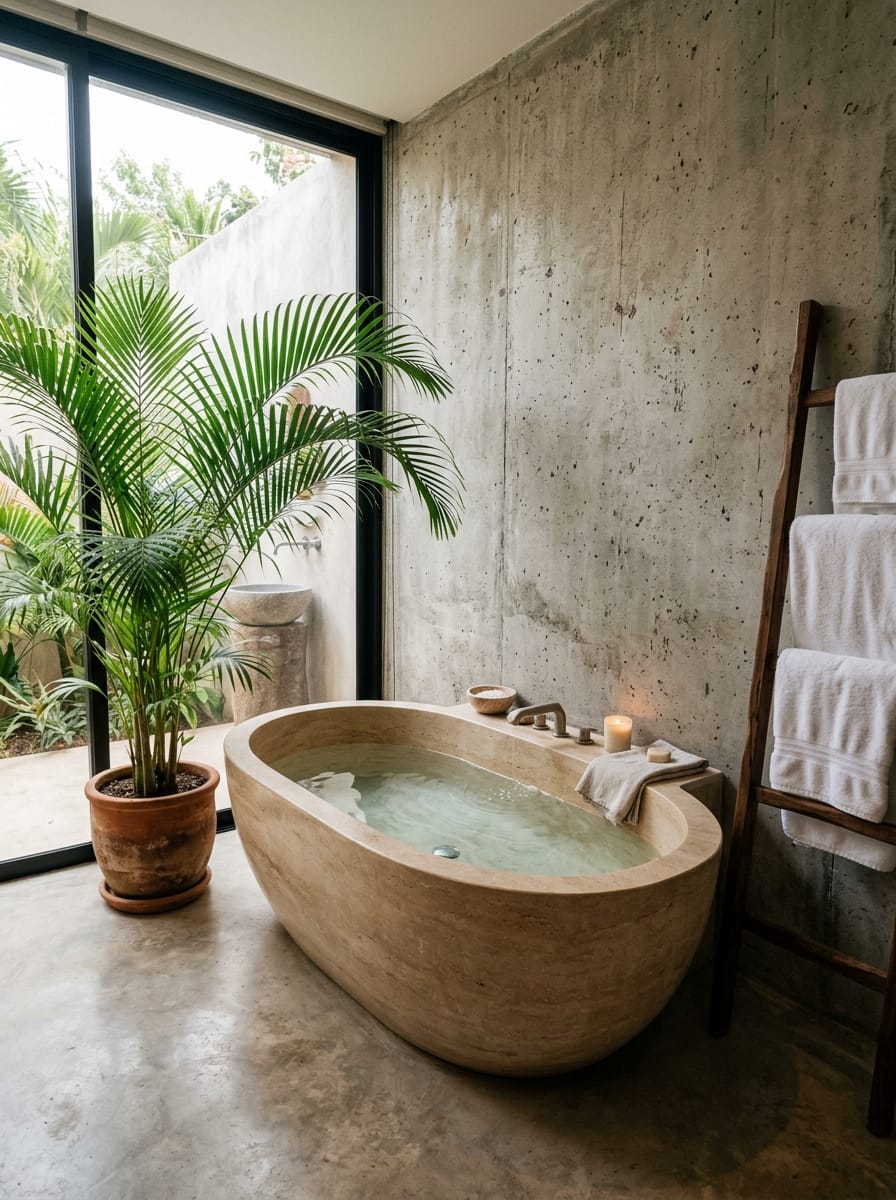 Freestanding bathtub in a calm hotel bathroom