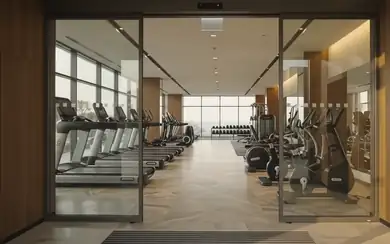 Hotel gym with exercise equipment